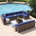 thumbnail image 1 of Aoxun 11 Piece Patio Furniture Set Wicker Rattan Patio Conversation Set Outdoor Sectional Sofa Set with Coffee Table and 4” Thickened Cushions, Blue(Waterproof Cover Included), 1 of 7