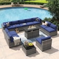 thumbnail image 1 of Aoxun 12 Piece Patio Furniture Set with 44” Fire Pit Table Wicker Rattan Outdoor Sectional Sofa Set with Coffee Table and 4” Thickened Cushions, Blue (Waterproof Cover Included), 1 of 8