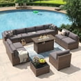 thumbnail image 1 of Aoxun 12 Piece Patio Furniture Set with 44” Fire Pit Table Wicker Rattan Outdoor Sectional Sofa Set with Coffee Table and 4” Thickened Cushions, Gray (Waterproof Cover Included), 1 of 8