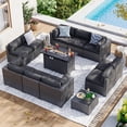 thumbnail image 1 of Aoxun 12 Piece Patio Furniture Set with 44” Fire Pit Table Wicker Rattan Patio Sectional Sofa Set Outdoor Seating Furniture with Thickened Cushion, Black, 1 of 7