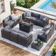 thumbnail image 1 of Aoxun 12 Piece Patio Furniture Set with 44” Fire Pit Table Wicker Rattan Patio Sectional Sofa Set Outdoor Seating Furniture with Thickened Cushion, Gray, 1 of 6
