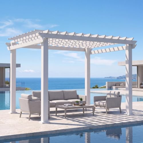 Aoxun 12' x 10' Outdoor Pergola with Trellis Roof & Adjustable Canopy | Aluminum Frame, All-Season Durability, High-Wind Rating, Shade for Patio, Deck, Garden, White