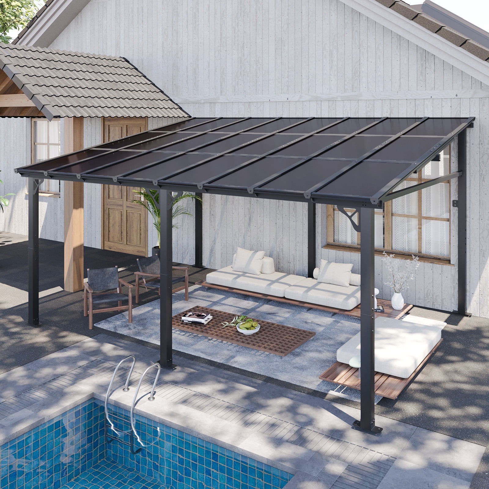 Aoxun 12' x 16' Gazebo for Patio, Large Wall-Mounted Heavy Duty Awnings, Gazebo Pergola with Sloped Roof, for Backyard, Deck, Patio