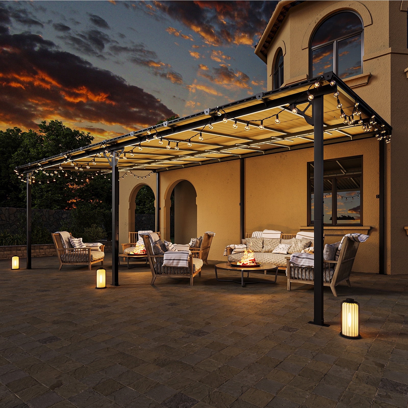 Aoxun 12' x 20' Gazebo for Patio, Large Wall-Mounted Heavy Duty Awnings ...