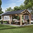 thumbnail image 1 of Aoxun 12' x 20' Outdoor Wood Gazebo, Hardtop Gazebo Permanent Wooden Pavilion with Galvanized Steel Gable Roof, for Patio, Garden, Deck, Cedar Wood, 1 of 6