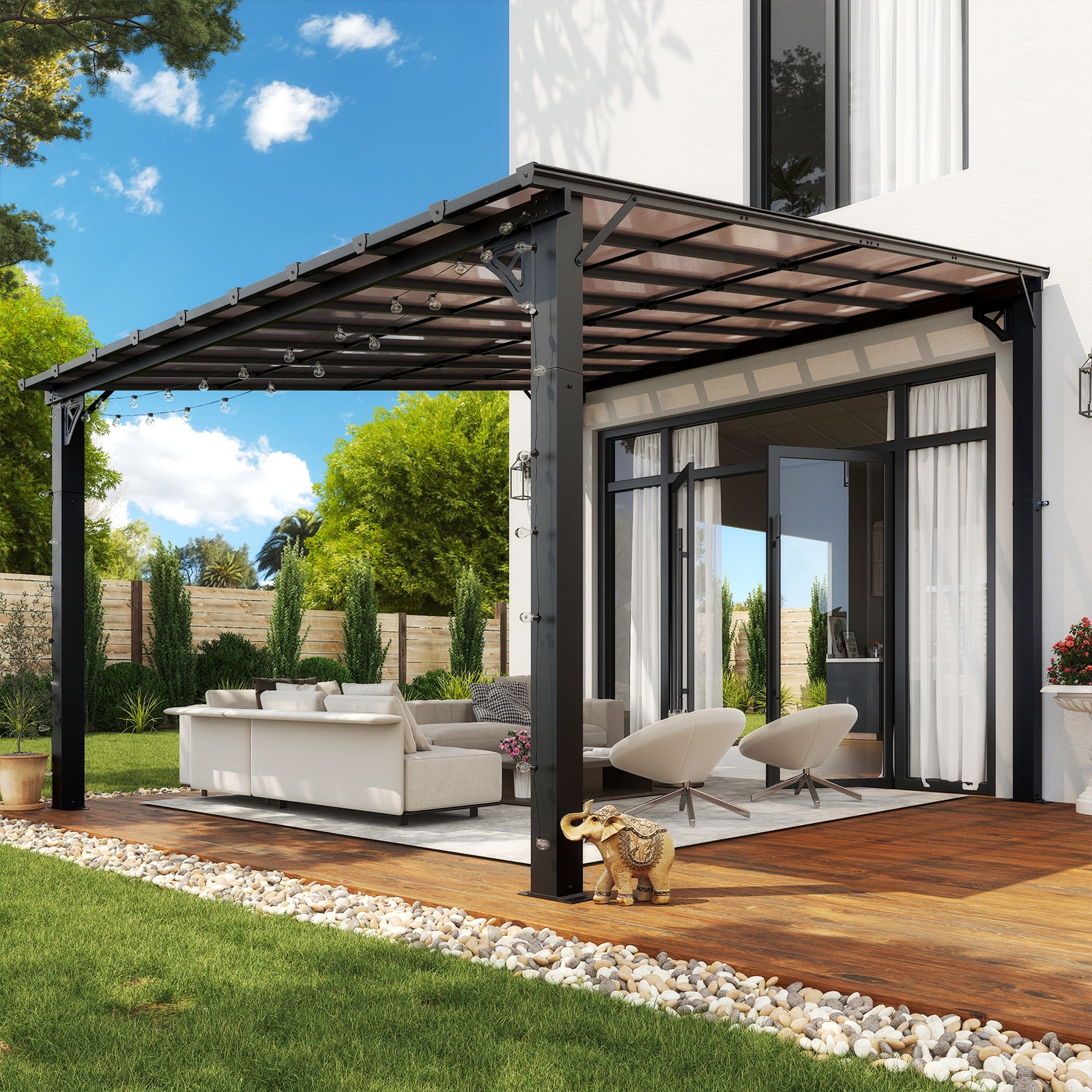 Aoxun 12’x12’ Wall Mounted Gazebos Pergola on Clearance, Outdoor Patio