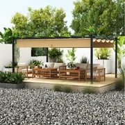 Aoxun 12x16 Outdoor Pergola, Patio Aluminum Pergola with Upgraded Retractable Canopy, Heavy Duty Metal Pergolas and Gazebos with Adjustable Sun Shade Cover for Modern Backyard, Deck, Garden