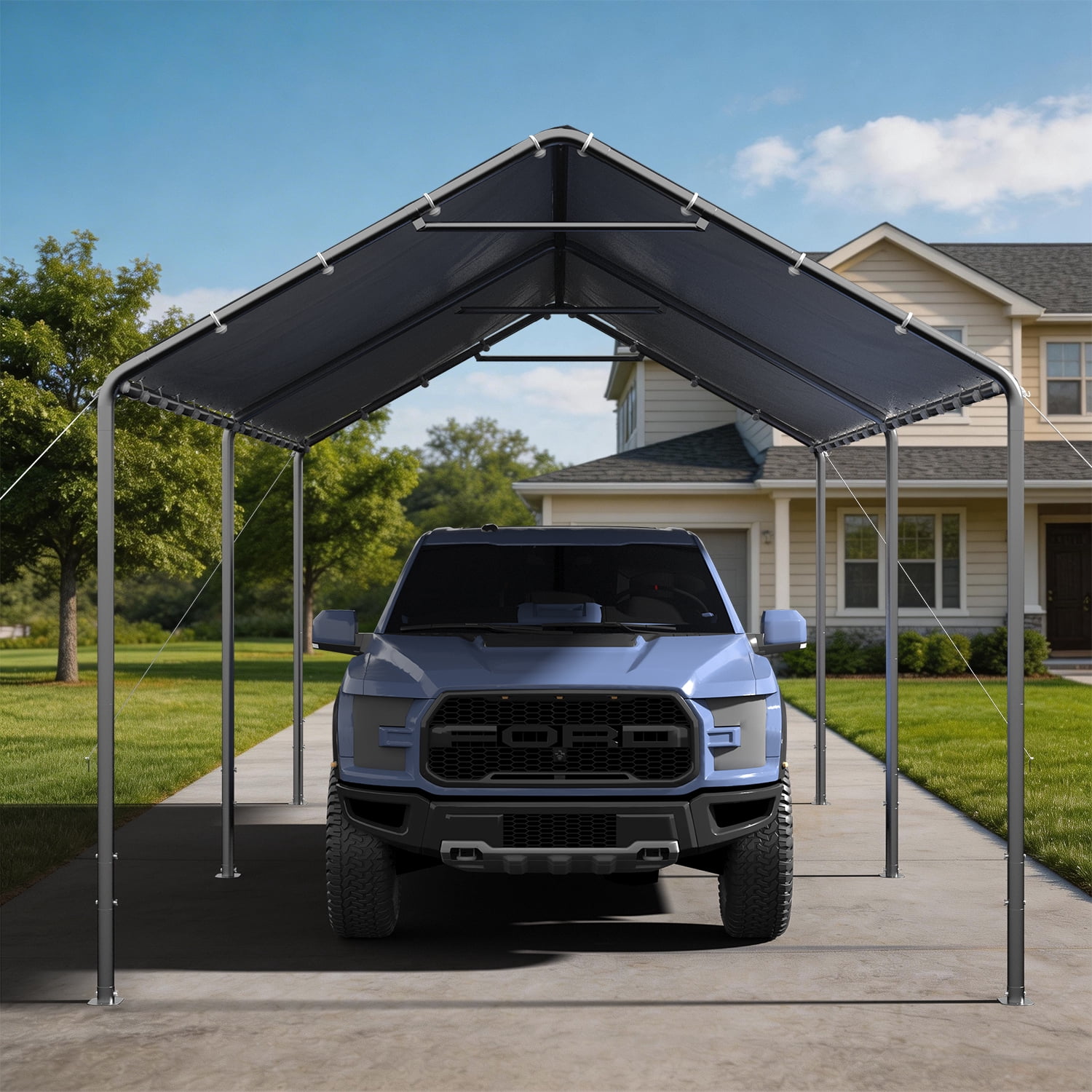 BaPiPro 10x20 FT Heavy Duty Waterproof PE Carport, Two-Section Outdoor Garage Canopy Tent with Adjustable Height for Cars & Boats, White