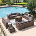thumbnail image 1 of Aoxun 15 Piece Patio Furniture Set with 44” Fire Pit Table Wicker Rattan Outdoor Sectional Sofa Set with Coffee Table and 4” Thickened Cushions, Gray (Waterproof Cover Included), 1 of 8