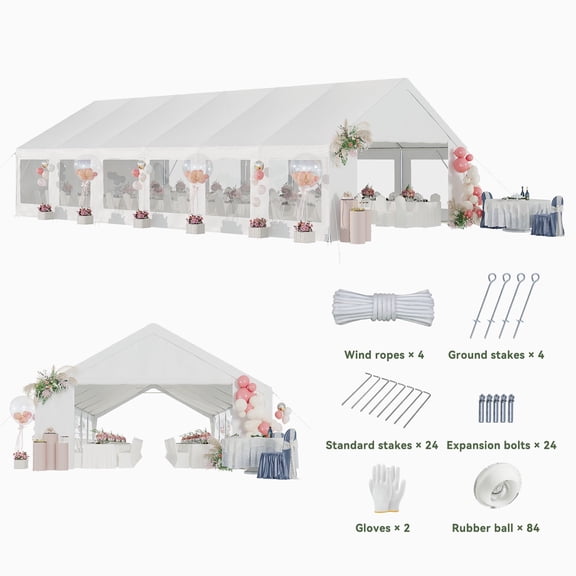 Aoxun 20x40 Party Tent Canopy for Weddings Waterproof Event Tent with Removable Sidewalls &Roll-up Door, Heavy-Duty Steel Frame for Outdoor Weddings, BBQ, Birthday Parties, & Camping,White