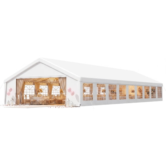 Aoxun 20x60 Party Tent Canopy for Weddings Waterproof Event Tent with Removable Sidewalls &Roll-up Door, Heavy-Duty Steel Frame for Outdoor Weddings, BBQ, Birthday Parties, & Camping,White
