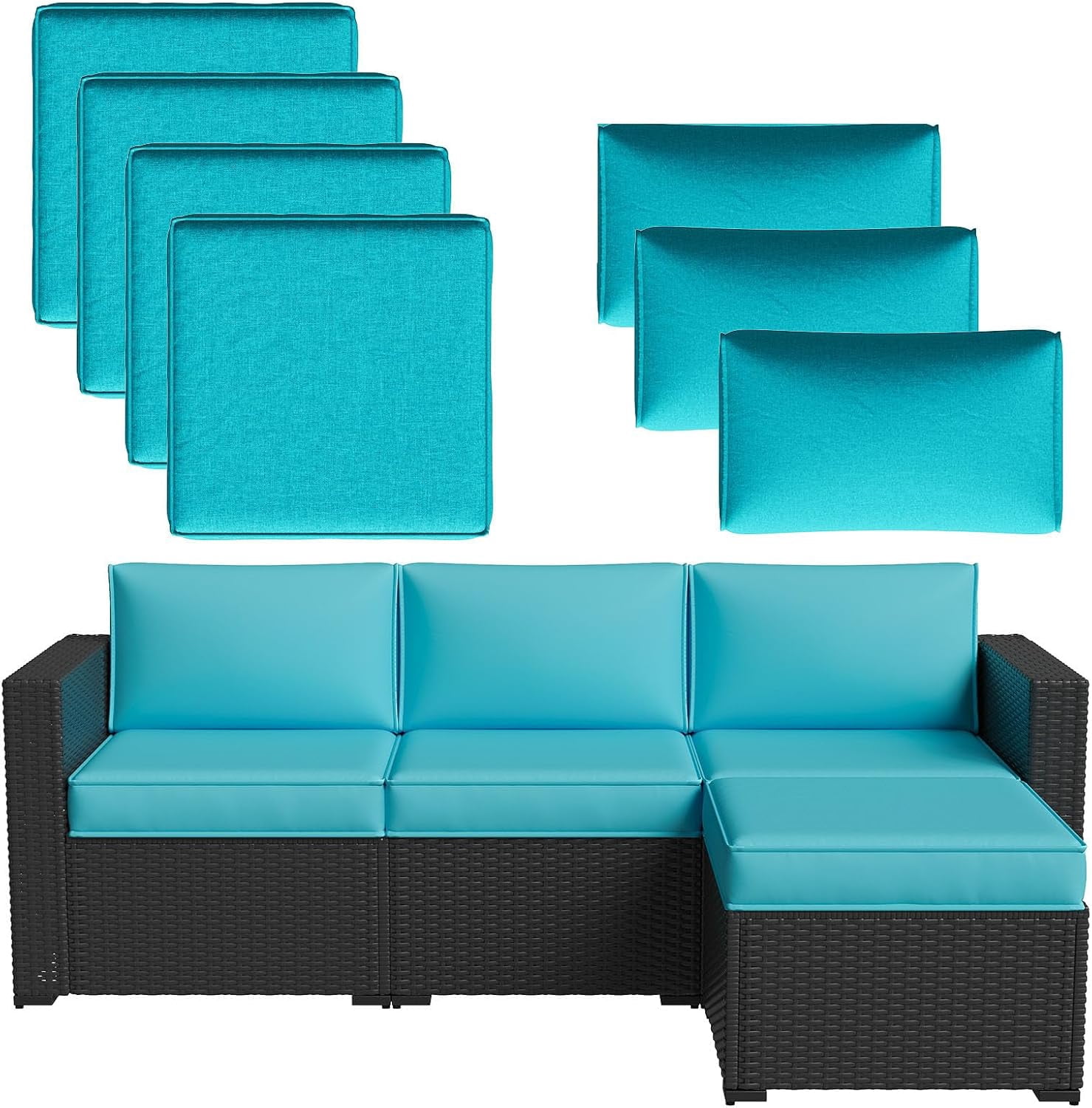 Aoxun 26" x 26" Patio Furniture Cushions for Outdoor Furniture Set of 4, Thick Replacement Patio Couch Cushions for Outdoor Furniture, 7-Piece Splashproof Fade Resistant Outdoor Couch Cushions, Blue