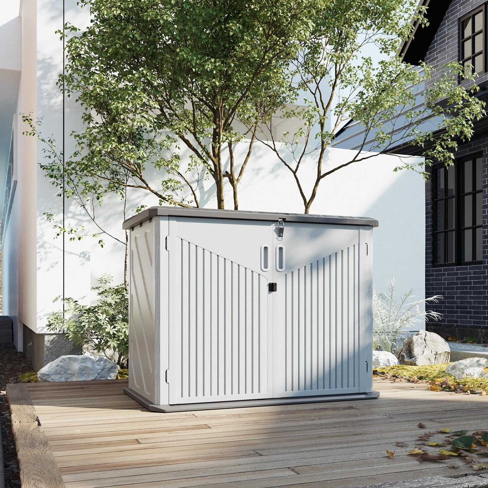 Aoxun 35 Cu.Ft Outdoor Storage Shed, Waterproof Horizontal Resin ...