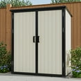 thumbnail image 1 of Aoxun 4.7’ x 2.7’ Resin Outdoor Storage Shed, with Lockable door, with Reinforced Floor, Waterproof, All-Weather for Backyard, Patio, Beige & Black, 1 of 8