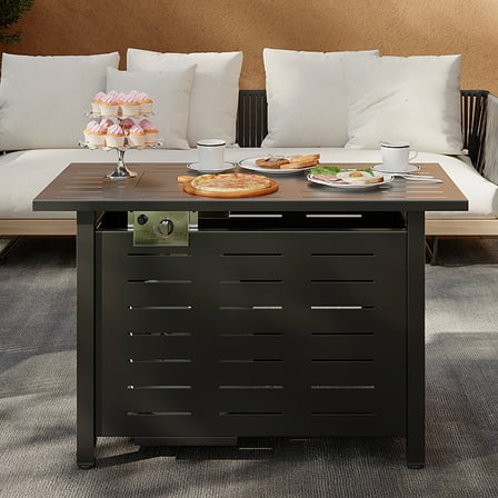 Aoxun 40" Propane Fire Pit Table, 50,000 BTU Auto Ignition Steel Gas Fire Pit with Removable Lid & Waterproof Cover for Patio, Backyard, Black