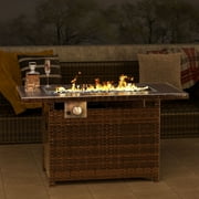 Aoxun 40'' Fire Pit Table 50,000 BTU Propane Gas Fire Pit Table W/ Cover, Glass Beads, Tank Holder, Gray Wicker