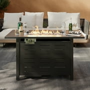 Aoxun 44" Propane Fire Pit Table, 50,000 BTU Auto Ignition Steel Gas Fire Pit with Removable Lid & Waterproof Cover for Patio, Backyard, Black