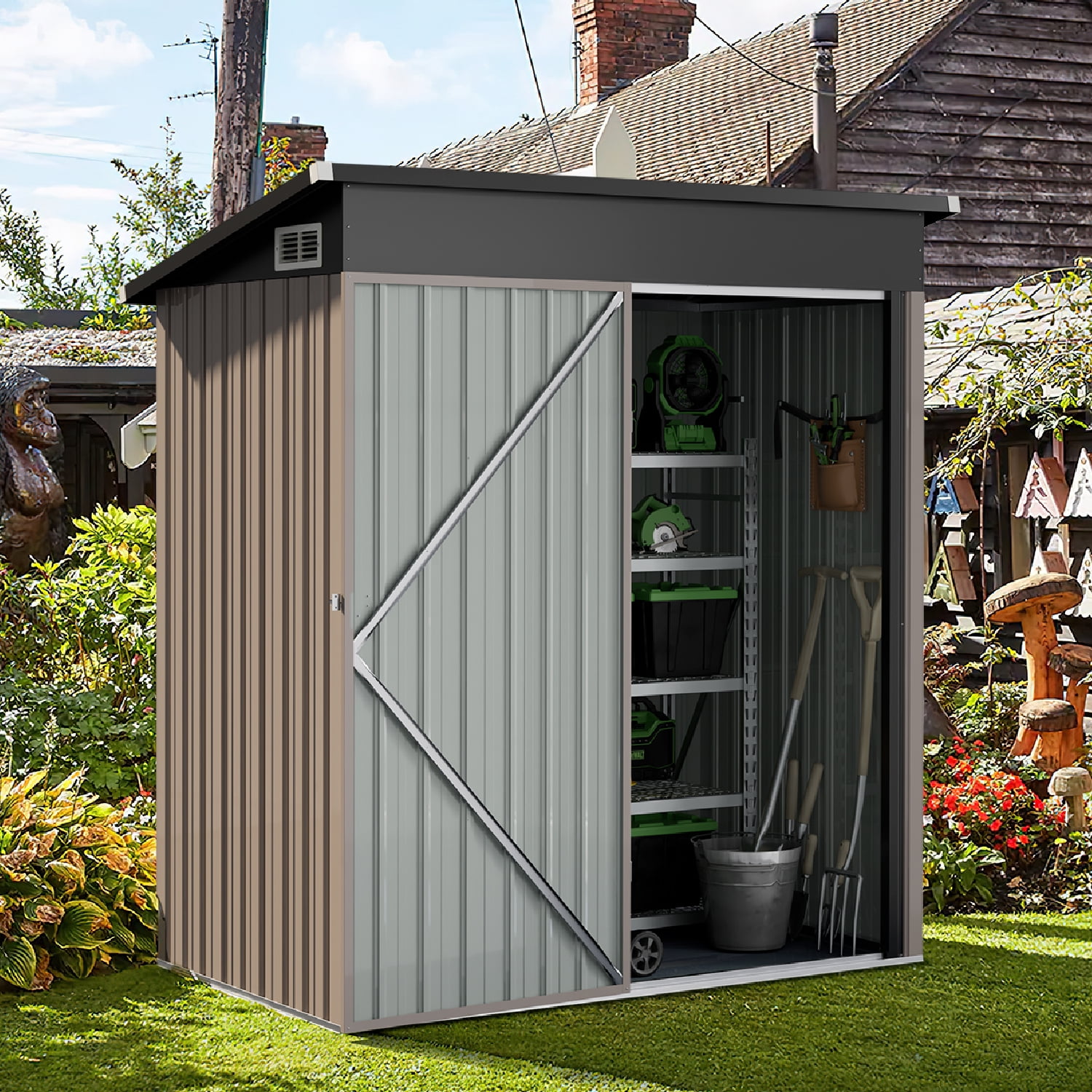 Aoxun 5' x 3' Outdoor Metal Storage Shed with Door & Lock for Backyard, Garden