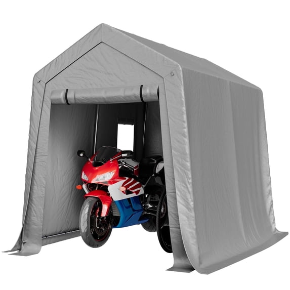 Aoxun 6x8 FT Outdoor Carport Shed, Portable Garage with Roll-Up Door & Window, Waterproof Tarp & Galvanized Steel Frame for Lawn Equipment, Bike, Motorcycle, Trunk Cover, Gray