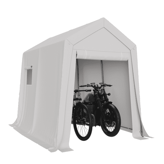 Aoxun 6x8 FT Portable Carport Shed, Waterproof Outdoor Storage Tent with Zipper Door for Garden Tools, Bicycle, Motorcycle, Generator Cover, White