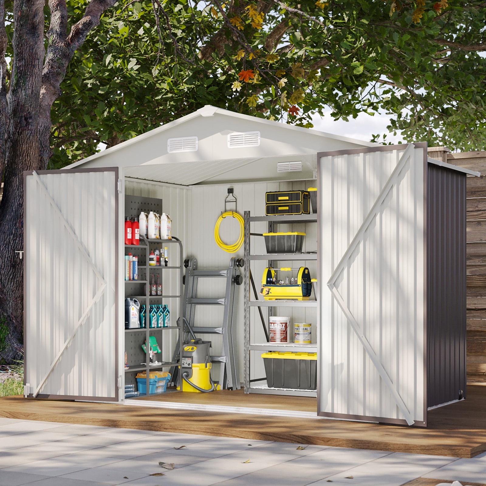 Aoxun 7.8’x 5.7’ Outdoor Storage Shed, Metal Garden Tool Shed with ...