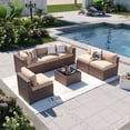 thumbnail image 1 of Aoxun 7 Piece Patio Furniture Set Wicker Rattan Patio Conversation Set Outdoor Sectional Sofa Set with Coffee Table and 4” Thickened Cushions, Beige(Waterproof Cover Included), 1 of 7