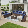 thumbnail image 1 of Aoxun 7 Piece Patio Furniture Set Wicker Rattan Patio Conversation Set Outdoor Sectional Sofa Set with Coffee Table and 4” Thickened Cushions, Blue(Waterproof Cover Included), 1 of 6