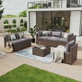 thumbnail image 1 of Aoxun 7 Piece Patio Furniture Set Wicker Rattan Patio Conversation Set Outdoor Sectional Sofa Set with Coffee Table and 4” Thickened Cushions, Gray(Waterproof Cover Included), 1 of 8