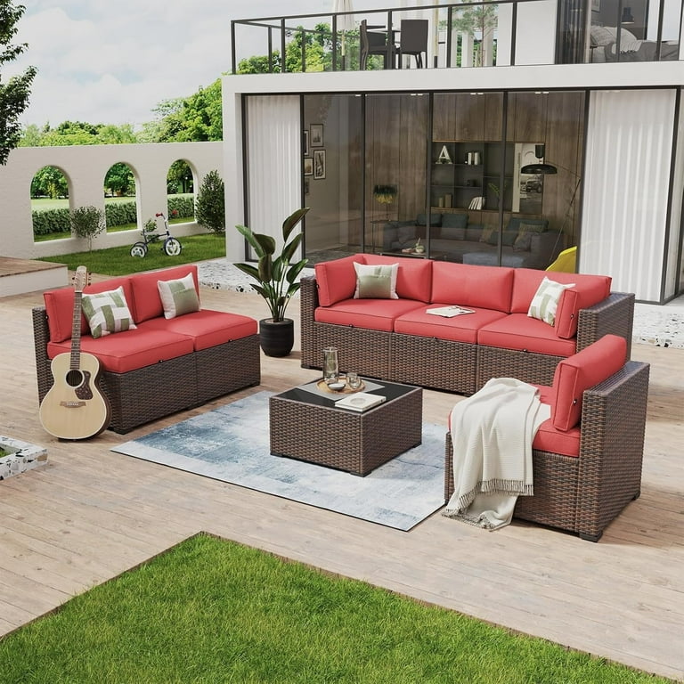 Ubuy Rattan Furniture Red Outdoor Sectional Vicluke Piece Patio