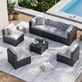 thumbnail image 1 of Aoxun 7 Piece Patio Furniture Set Wicker Rattan Patio Sectional Sofa Set Outdoor Seating Furniture with Thickened Cushion, Gray, 1 of 8