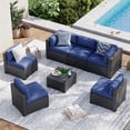 thumbnail image 1 of Aoxun 7 Piece Patio Furniture Set Wicker Rattan Patio Sectional Sofa Set Outdoor Seating Furniture with Thickened Cushion, Navy Blue, 1 of 7