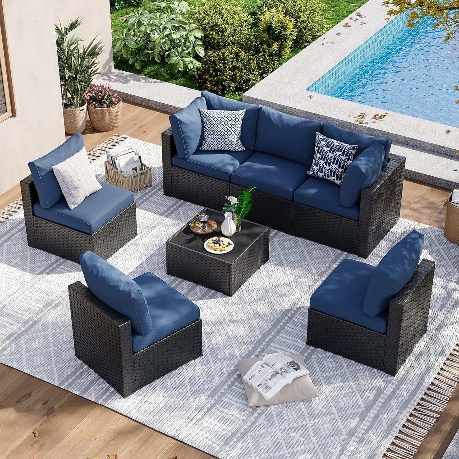 Aoxun 7 Piece Patio Furniture Set Wicker Rattan Patio Sectional Sofa