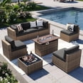 thumbnail image 1 of Aoxun 8 Piece Patio Furniture Set with 44” Fire Pit Table Wicker Rattan Outdoor Sectional Sofa Set with Coffee Table and 4” Thickened Cushions, Black (Waterproof Cover Included), 1 of 9