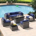 thumbnail image 1 of Aoxun 8 Piece Patio Furniture Set with 44” Fire Pit Table Wicker Rattan Outdoor Sectional Sofa Set with Coffee Table and 4” Thickened Cushions, Blue (Waterproof Cover Included), 1 of 6