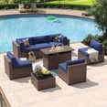 thumbnail image 1 of Aoxun 8 Piece Patio Furniture Set with 44” Fire Pit Table Wicker Rattan Outdoor Sectional Sofa Set with Coffee Table and 4” Thickened Cushions, Blue (Waterproof Cover Included), 1 of 5