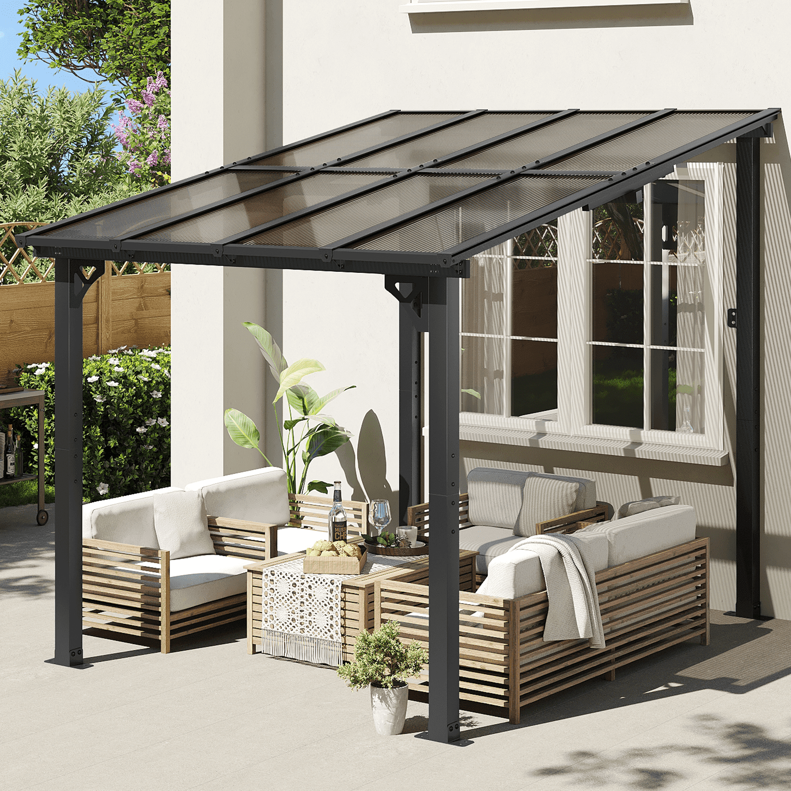 Aoxun, Gazebo Pergola, 8'x10', Wall-Mounted Heavy Duty Outdoor