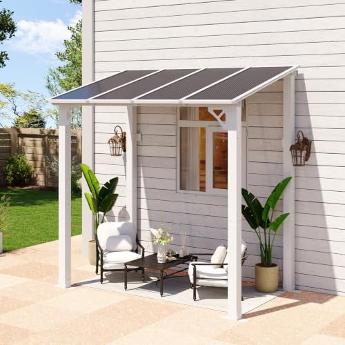 Aoxun 5'x8'Gazebo, Wall Mounted Gazebos Pergola on Clearance, Outdoor Patio, Large Wall-Mounted Heavy Duty Awnings for Patio, Decks, Backyard, White