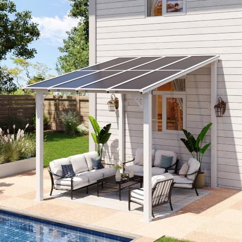 Aoxun 8'x10'Gazebo, Wall Mounted Gazebos Pergola on Clearance, Outdoor Patio, Large Wall-Mounted Heavy Duty Awnings for Patio, Decks, Backyard, White