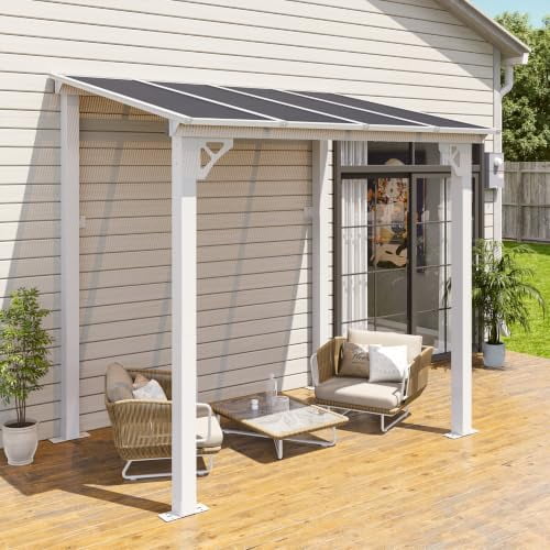 Aoxun 8'x5' Premium Gazebo with Aluminum Top Frame & Polycarbonate Panel, Wall Mounted Gazebos Pergola, Outdoor Patio Lean to Gazebo, Awnings with Sloped Roof, for Backyard, Porch, Deck, White