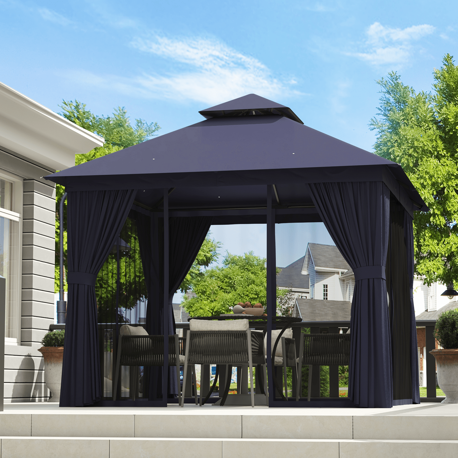 Aoxun 8x8 FT Outdoor Gazebo with Double Roof, Heavy-Duty Metal Frame
