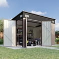 thumbnail image 1 of Aoxun 9.5'x7.5' Shed Outdoor Storage Shed with Triple Lockable Door Metal Storage Cabinet with Slopping Roof for Tools Bicycles Storage for Garden, Patio, Courtyard (Brown), 1 of 8