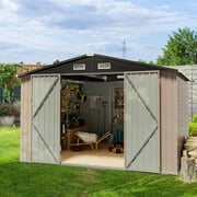 Aoxun 9.7' x 7.6' Outdoor Storage Shed, Meatl Shed with Door & Lock for Backyard, Garden