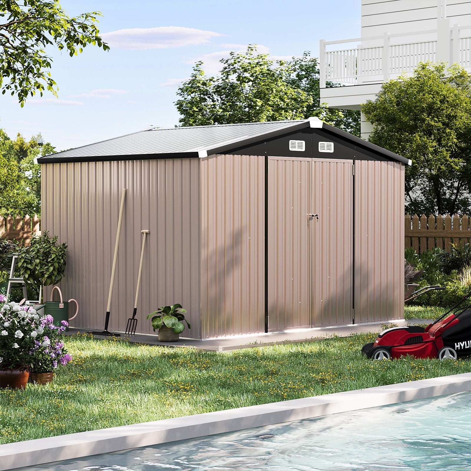 Aoxun Large 9.7' x 7.6' Outdoor Storage Shed, Durable Metal Shed