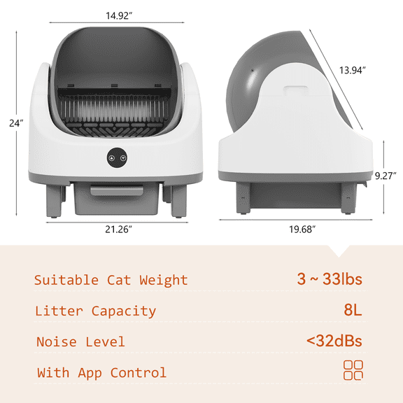 Aoxun Automatic Self-Cleaning Cat Litter Box for Multiple Cats - Large Robot-Style Litter Box with Smart Sensor, Open-Top Design & 360 Safety Protection, Odor-Free Auto Scooper for Indoor Cats