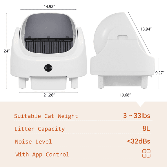Aoxun Automatic Self-Cleaning Cat Litter Box for Multiple Cats - Large Robot-Style Litter Box with Smart Sensor, Open-Top Design & 360 Safety Protection, Odor-Free Auto Scooper for Indoor Cats
