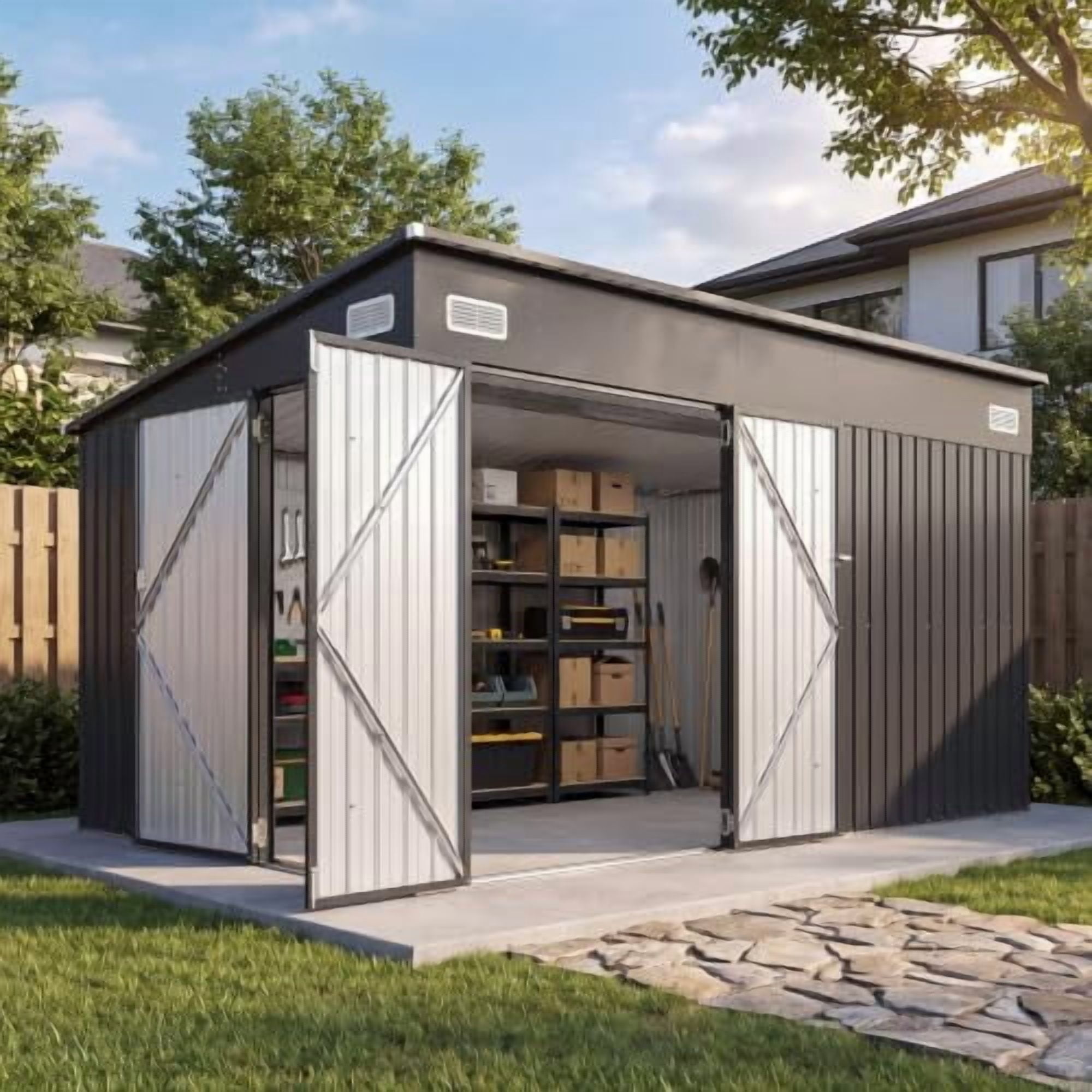 Lean To Outside Racking Aoxun Lean to Shed Outdoor Storage 8'x10' Metal Sheds with Triple Door ...