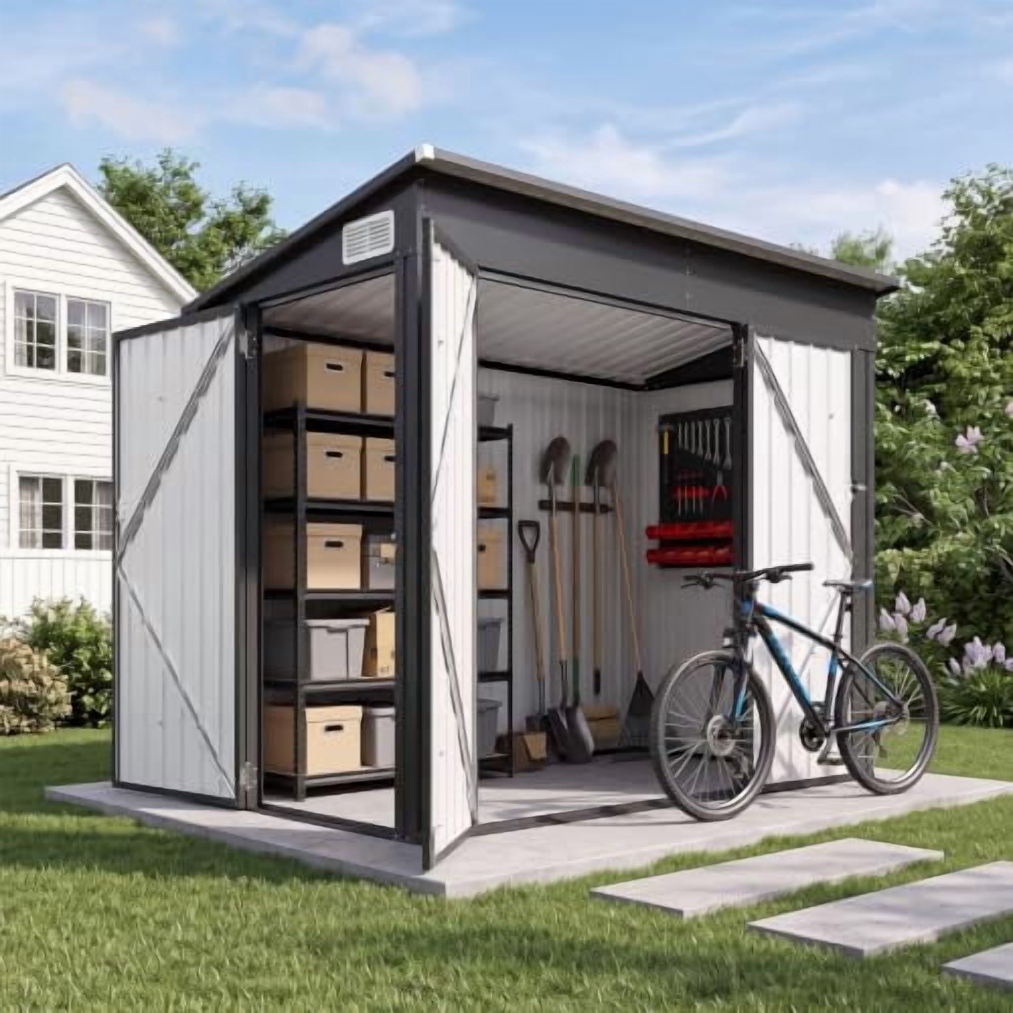 Lean To Outside Racking Aoxun Lean to Shed Outdoor Storage Metal Sheds 4'x8' with Triple Door ...