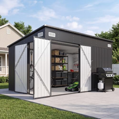 Lean To Outside Racking Aoxun Lean to Shed Outdoor Storage Metal Sheds 8'x12' with Triple Door ...