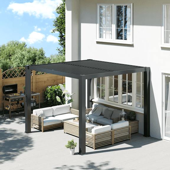 Aoxun Louvered Pergola 10' x 10' 96S Outdoor Metal Pergola with Adjustable Top for Decks, Gardens and Backyards, Easy Assembly via Structural Patent, Gray