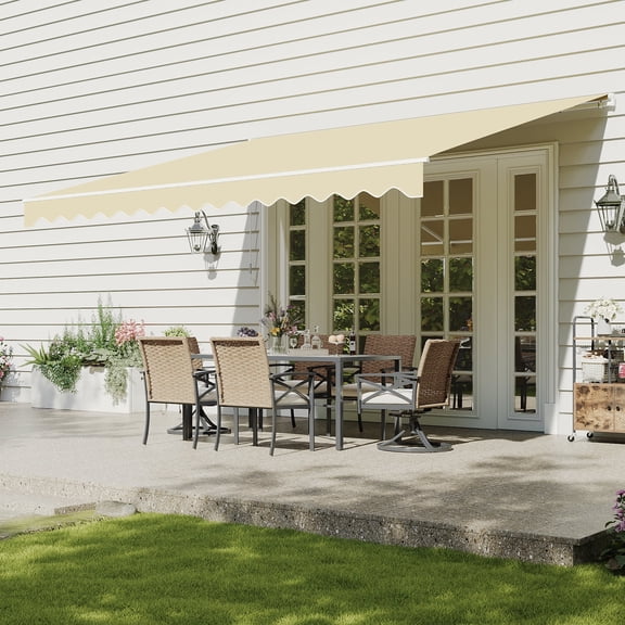 Aoxun Manual Retractable Awning 12x10 FT, Outdoor Patio Sun Shade Canopy with Crank Handle, Waterproof PA Coated Polyester Fabric for Backyard, Deck & Window, Beige